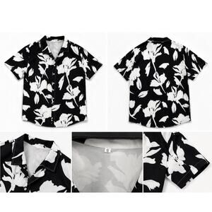 Black & White Floral Button-Up Shirt – Size Small 🌺